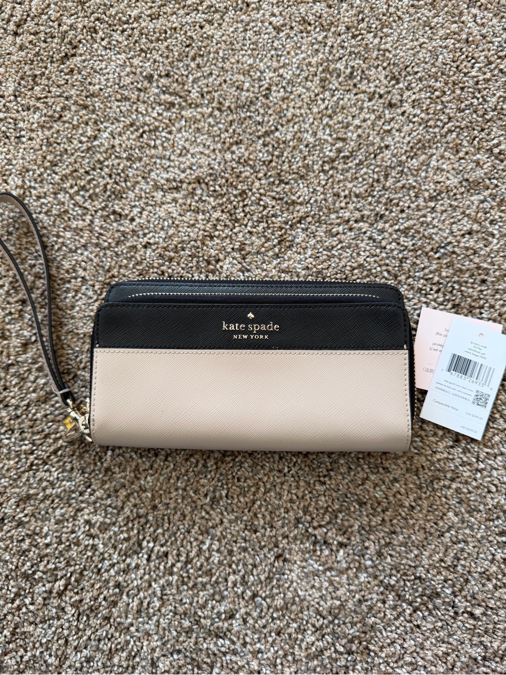 KATE SPADE NEW YORK Large Carryall Wristlet Wallet Leather Warm Beige Multi